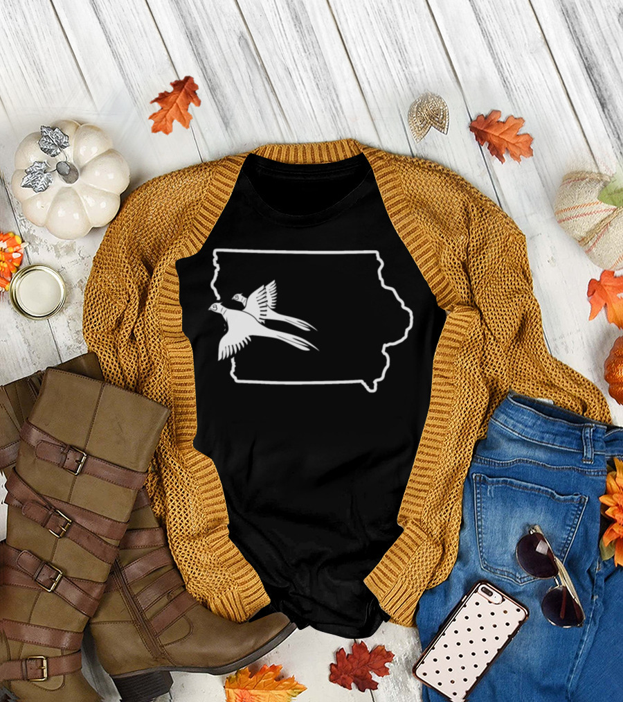 Pheasant Hunting Iowa Game Bird Silhouette Map T-Shirt