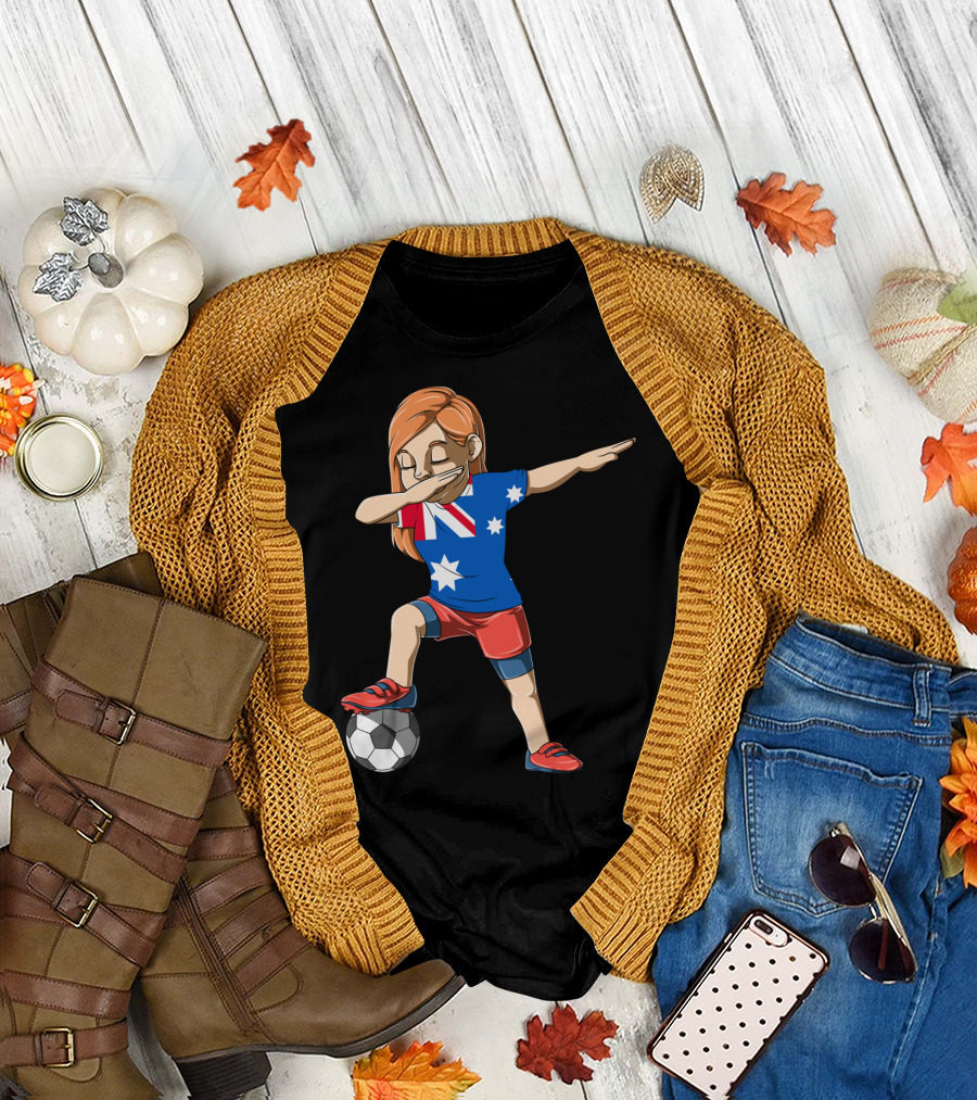 Dabbing Soccer Girl in Australia Flag Jersey with Ball T-Shirt