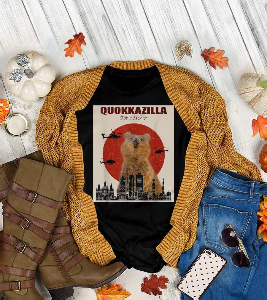 Quokkazilla Melbourne City Helicopters Funny Australia Japanese Text T-Shirt