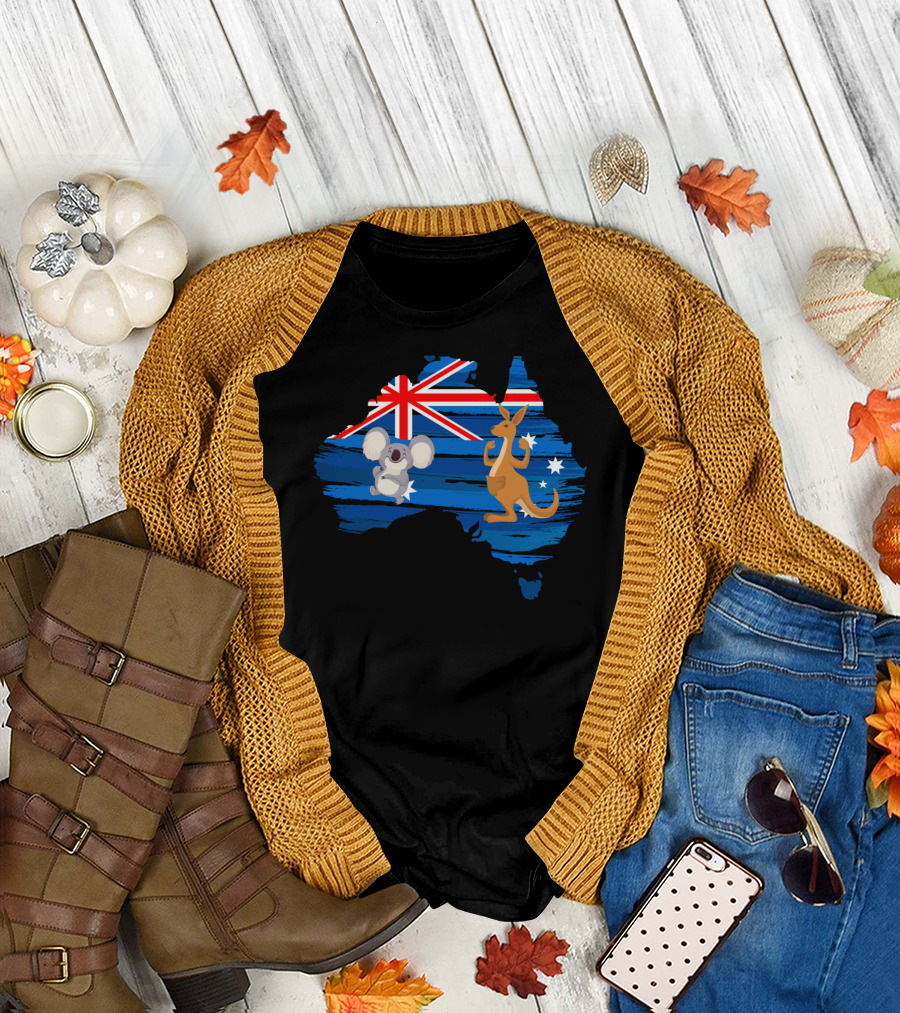 Australia Flag Koala Kangaroo Map T-Shirt