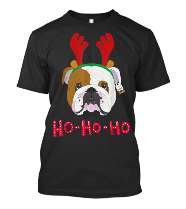 English Bulldog Ho Ho Ho Reindeer Antlers T-Shirt
