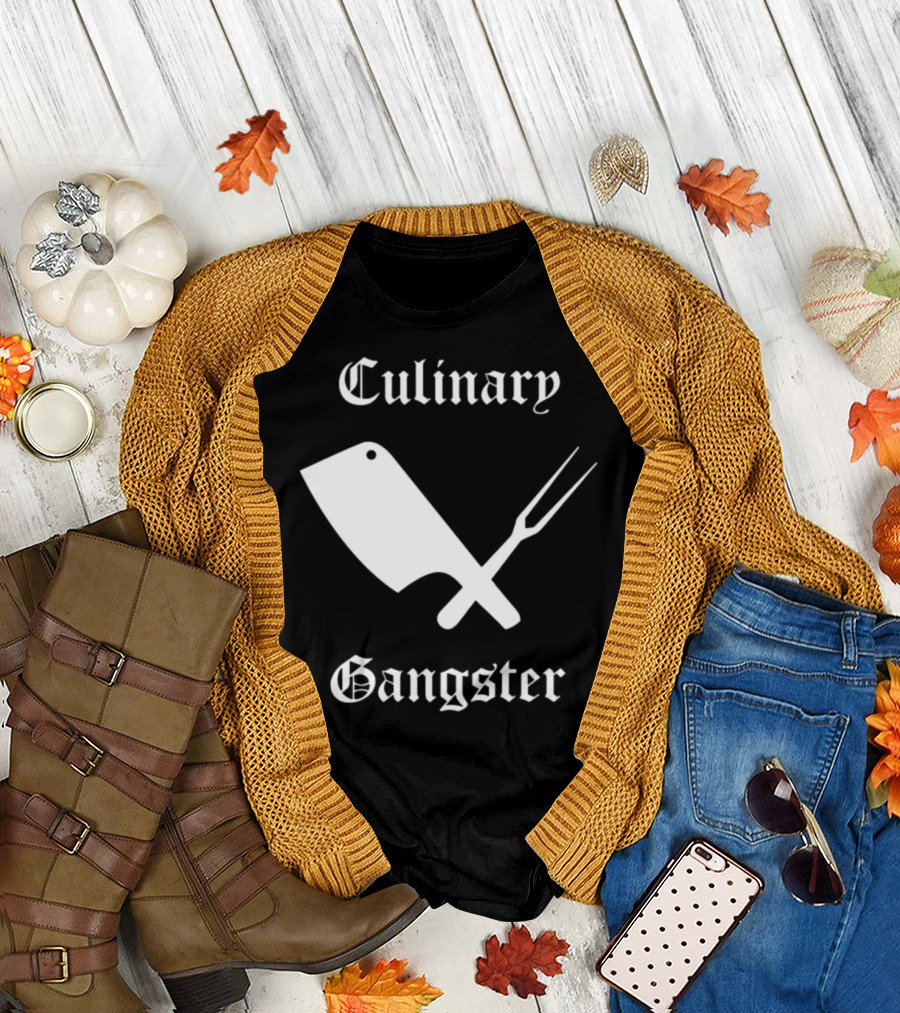 Culinary Gangster Meat Cleaver and Fork Crossed Cooking T-Shirt