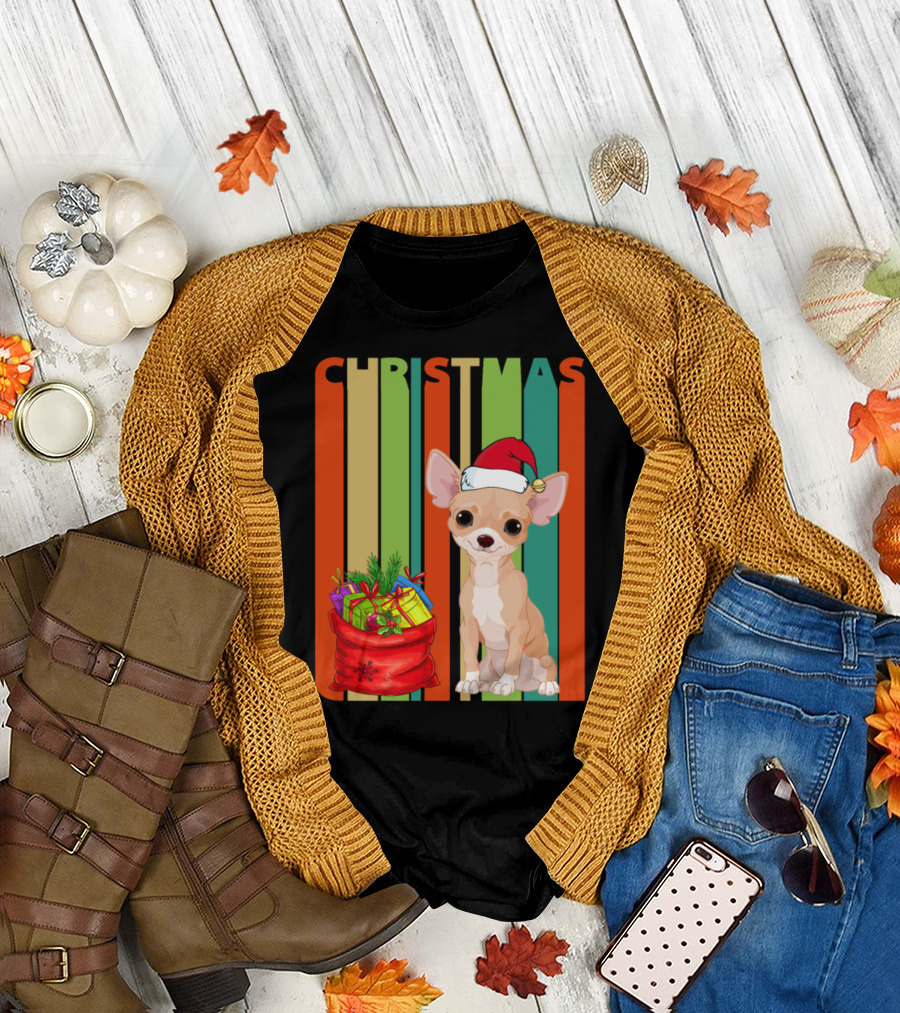 CHRISTMAS Chihuahua Santa Hat Present Bag T-Shirt
