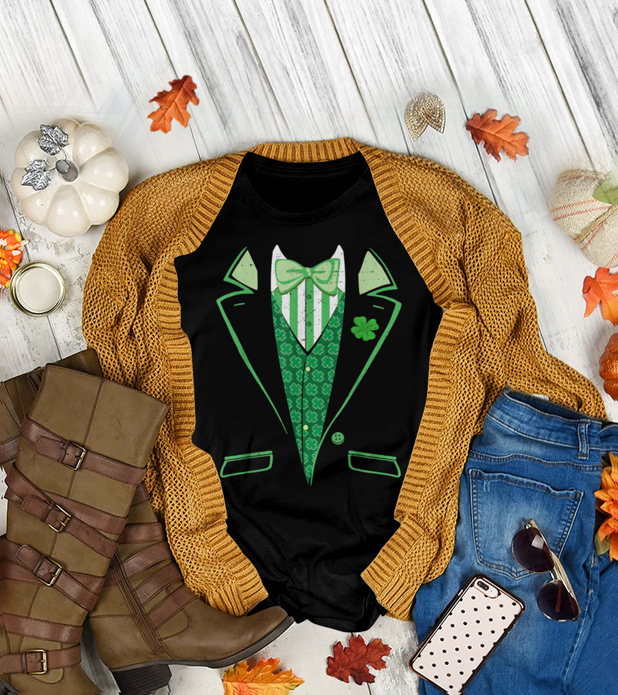 Leprechaun Costume Green Shamrock Irish Tuxedo St Patrick's Day T-Shirt