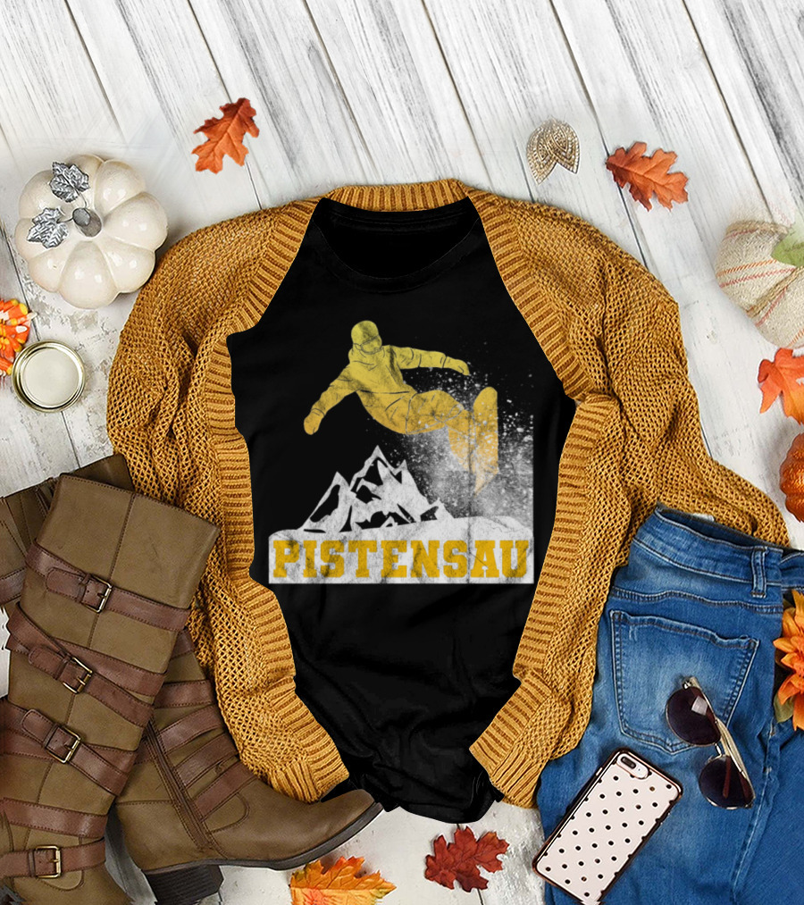 Pistensau Apres Ski Snowboarding Jumping Snowboarder Mountains T-Shirt