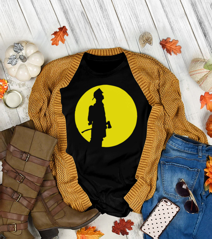 Firefighter Against Full Yellow Moon T-Shirt