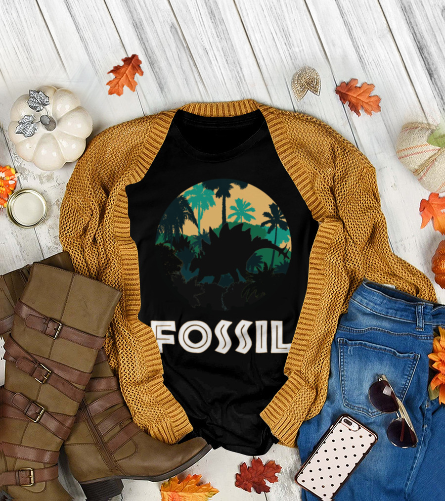 Fossil Jungle Dinosaur Silhouette Tropical T-Shirt