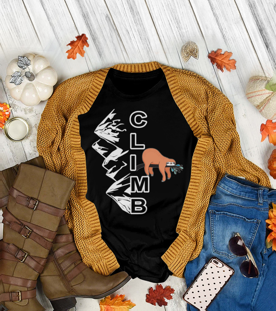 Climb Text with Sloth and Mountain Boulder T-Shirt
