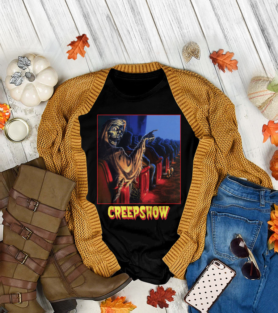 Creepshow Skeleton Ushers Menacing Audience in Theater Scene T-Shirt