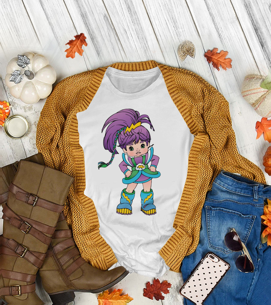 Rainbow Brite Stormy Character with Purple Hair and Lightning Bolt T-Shirt