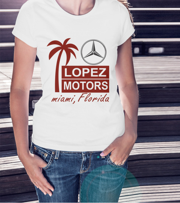 Lopez Motors Miami Florida Scarface Palm Tree Mercedes Benz Star T-Shirt
