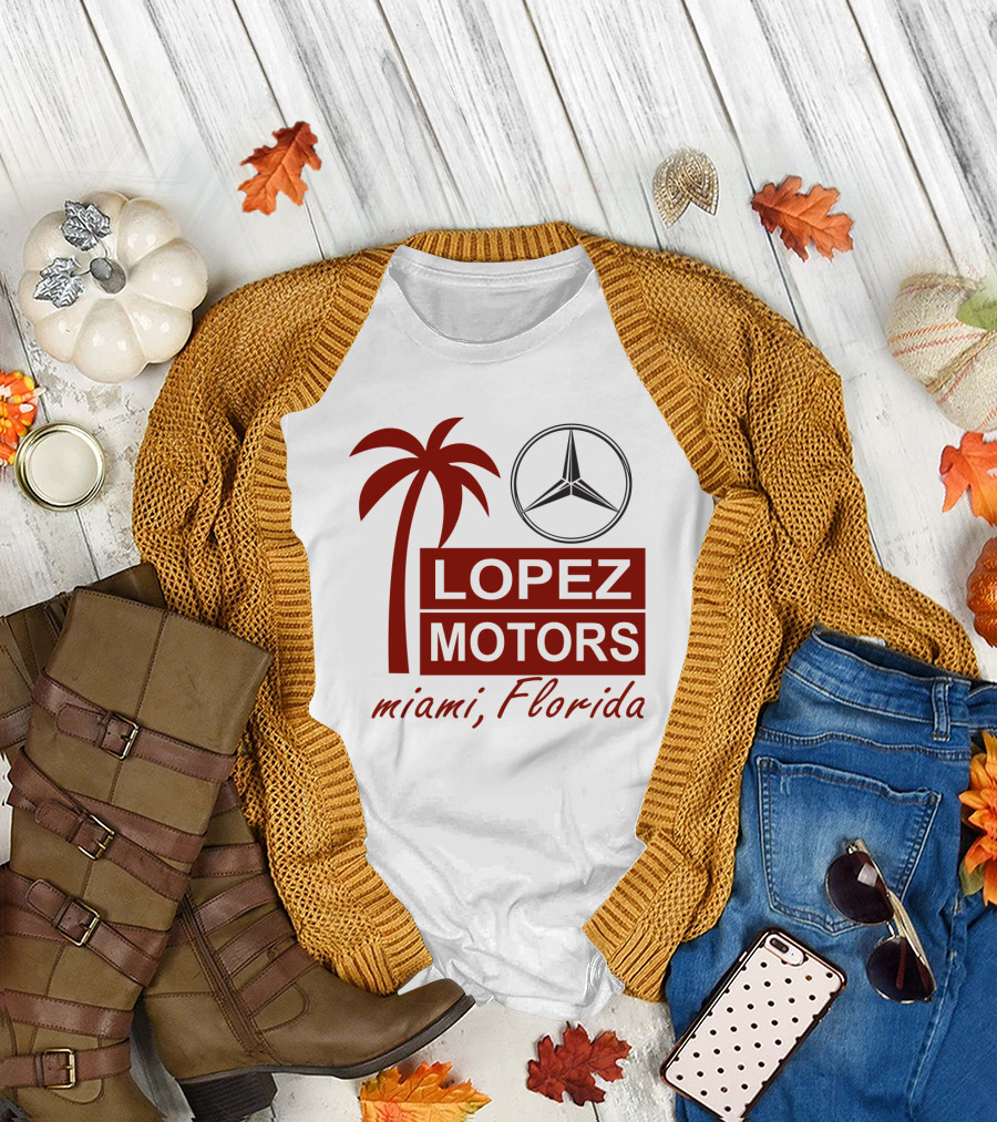 Lopez Motors Miami Florida Scarface Palm Tree Mercedes Benz Star T-Shirt