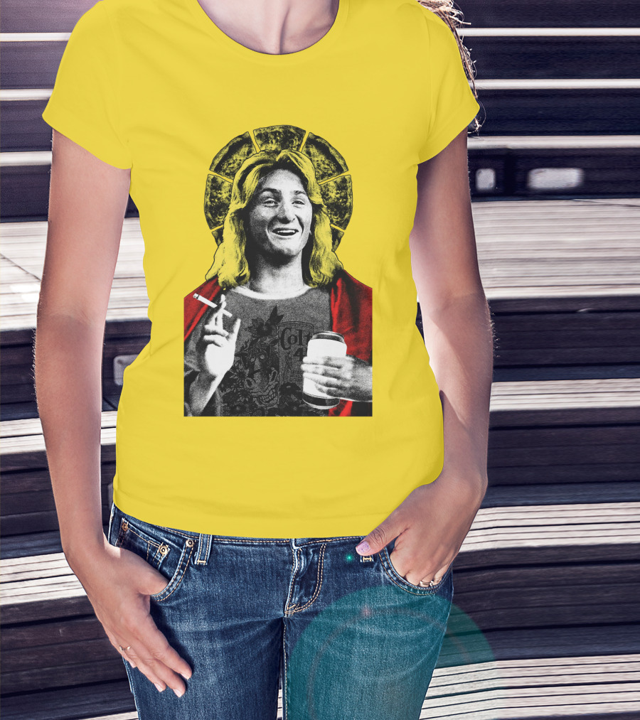 Fast Times At Ridgemont High Jeff Spicoli Halo Smoking And Holding Drink T-Shirt