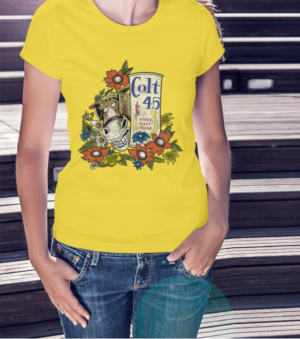 Colt 45 Stout Malt Liquor Jeff Spicoli Horse Floral T-Shirt
