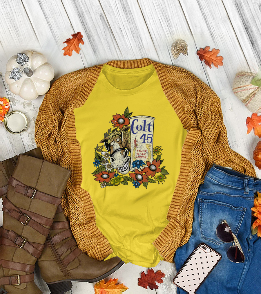 Colt 45 Stout Malt Liquor Jeff Spicoli Horse Floral T-Shirt