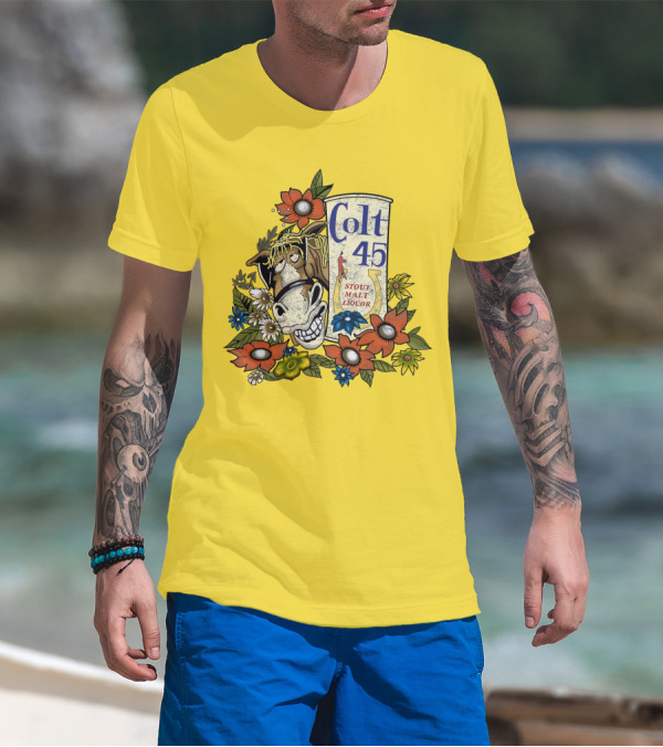 Colt 45 Stout Malt Liquor Jeff Spicoli Horse Floral T-Shirt