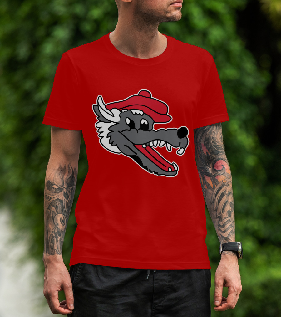 Ridgemont Wolves Cartoon Wolf In Red Beret T-Shirt