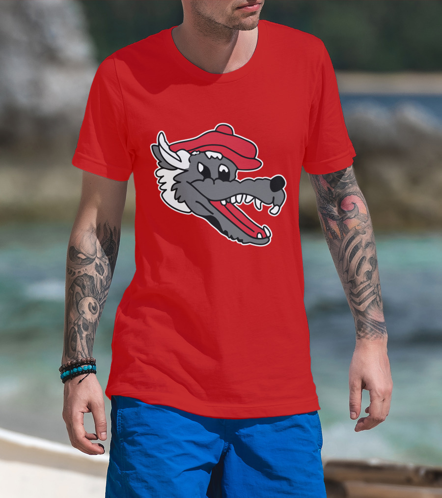 Ridgemont Wolves Cartoon Wolf In Red Beret T-Shirt