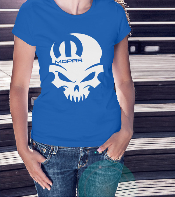 Mopar Skull Logo Blue Background T-Shirt