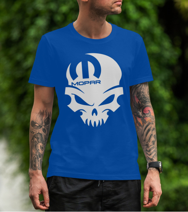 Mopar Skull Logo Blue Background T-Shirt