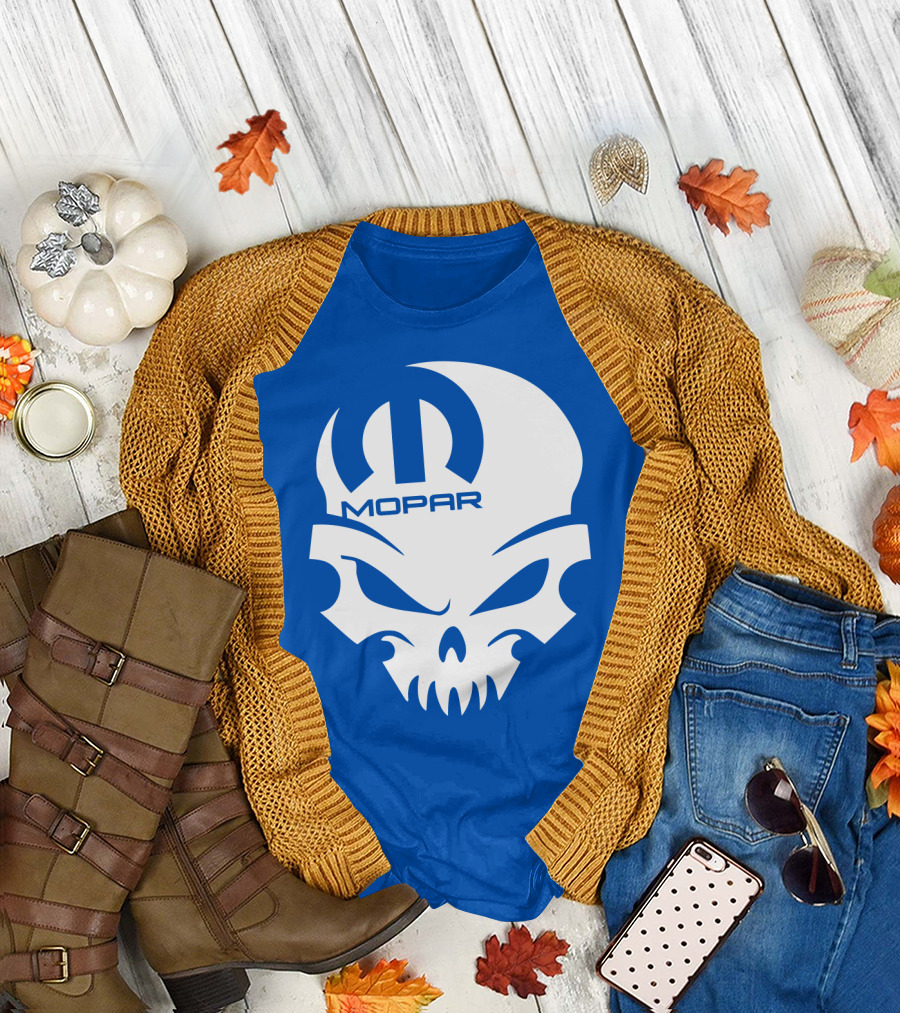 Mopar Skull Logo Blue Background T-Shirt