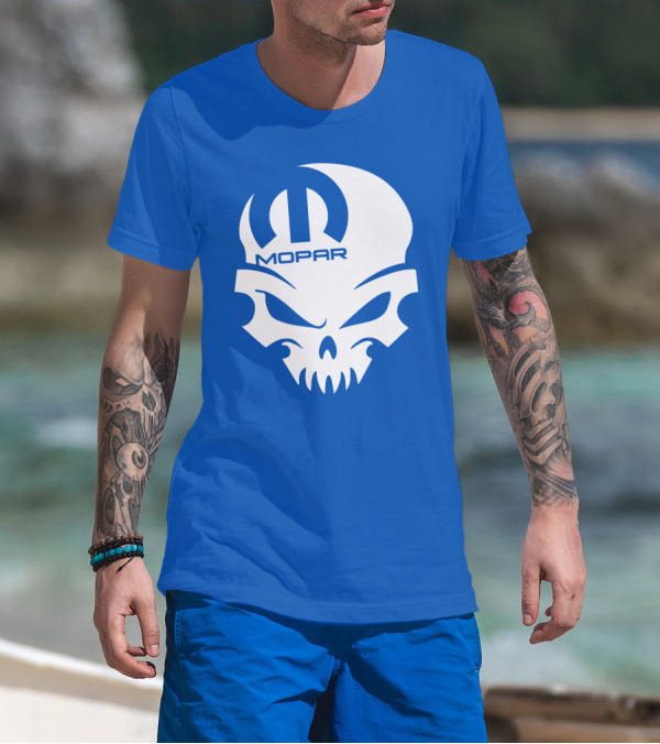 Mopar Skull Logo Blue Background T-Shirt