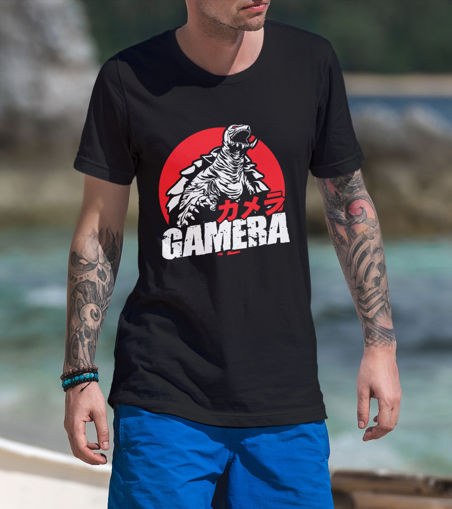 GAMERA Flying Turtle Kaiju Red Circle Background T-Shirt