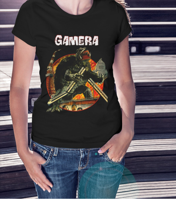 Gamera Monster Clash With Iconic Japanese Tower And Cityscape Scene T-Shirt