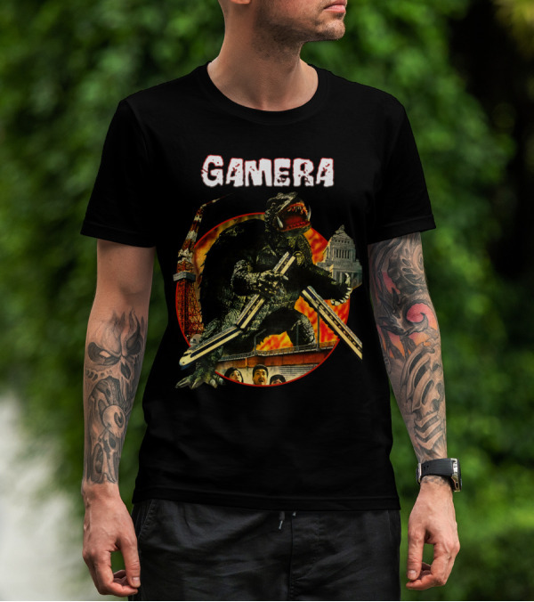 Gamera Monster Clash With Iconic Japanese Tower And Cityscape Scene T-Shirt
