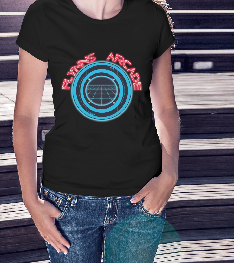 Flynn's Arcade Tron Grid Logo Neon T-Shirt