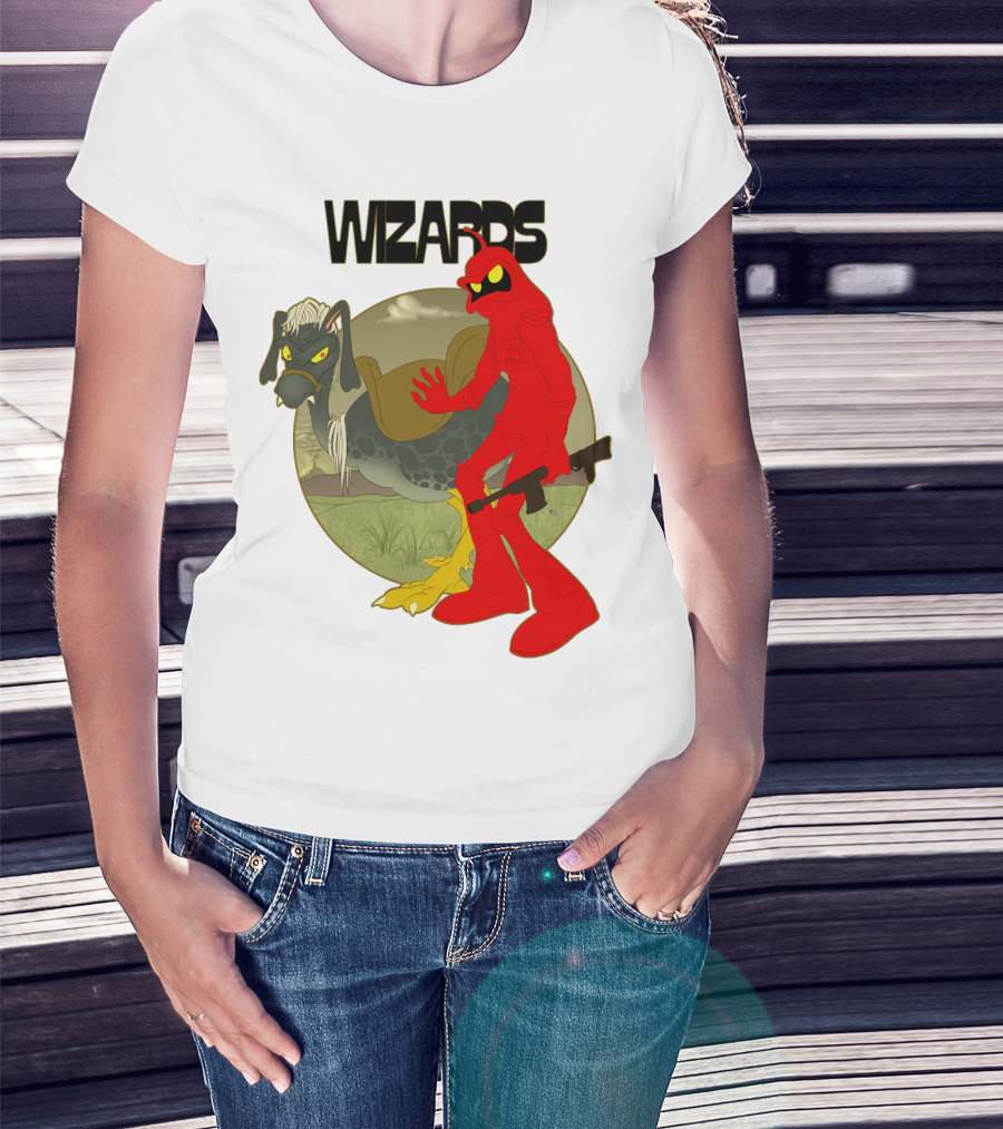 Wizards Animation Character With Red Humanoid And Armed Bird T-Shirt