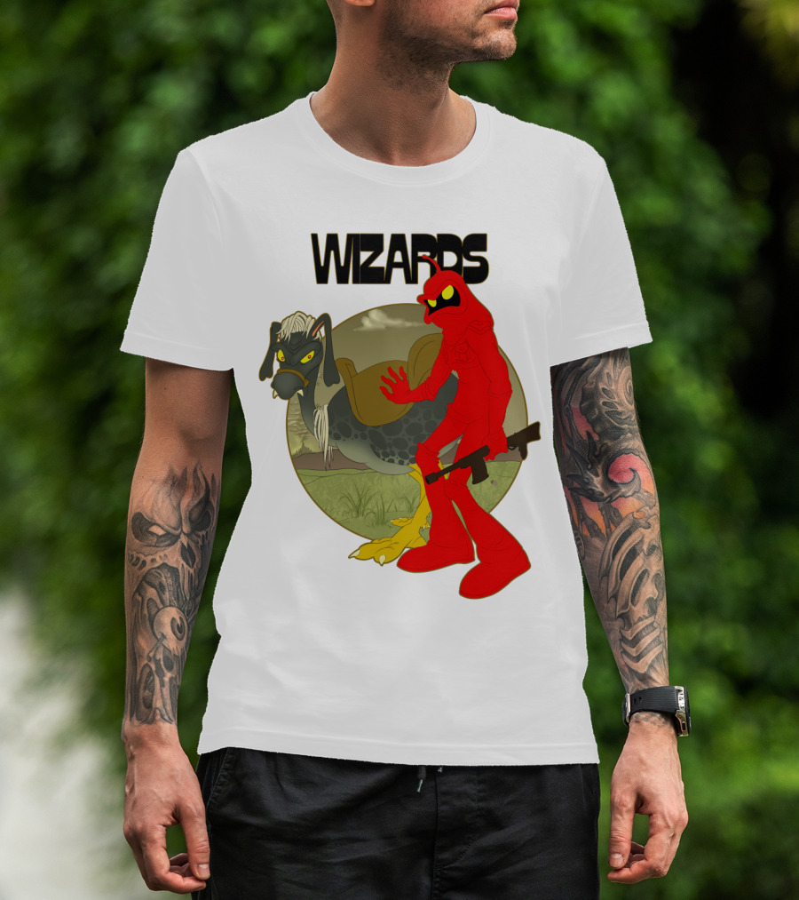 Wizards Animation Character With Red Humanoid And Armed Bird T-Shirt
