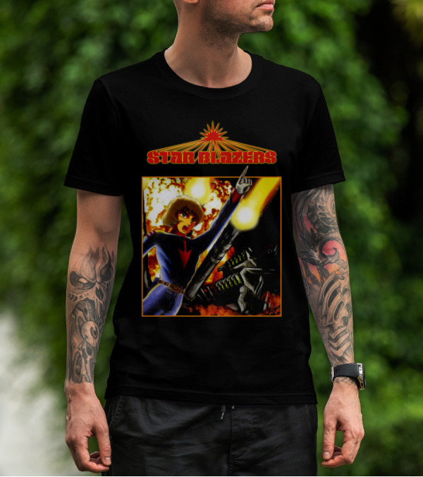 Star Blazers Anime Character In Action Scene With Explosions And Giant Mecha T-Shirt
