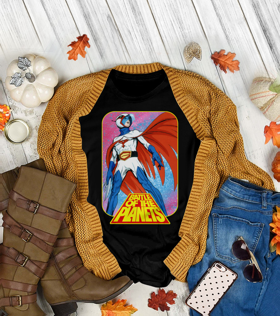 Battle of The Planets G-Force Heroic Stance in Space Background T-Shirt