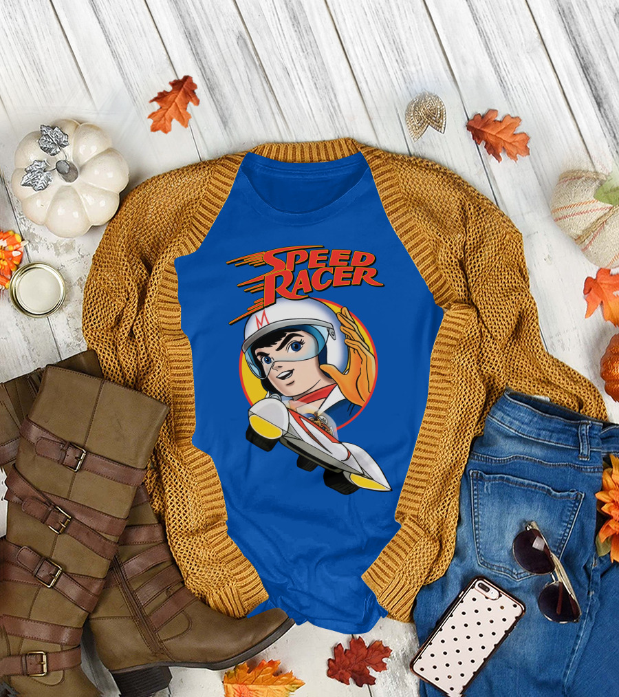 Speed Racer Character with Helmet and Car T-Shirt