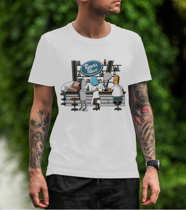 Rick And Morty Roger's Place Bar Scene With Aliens And Robots T-Shirt