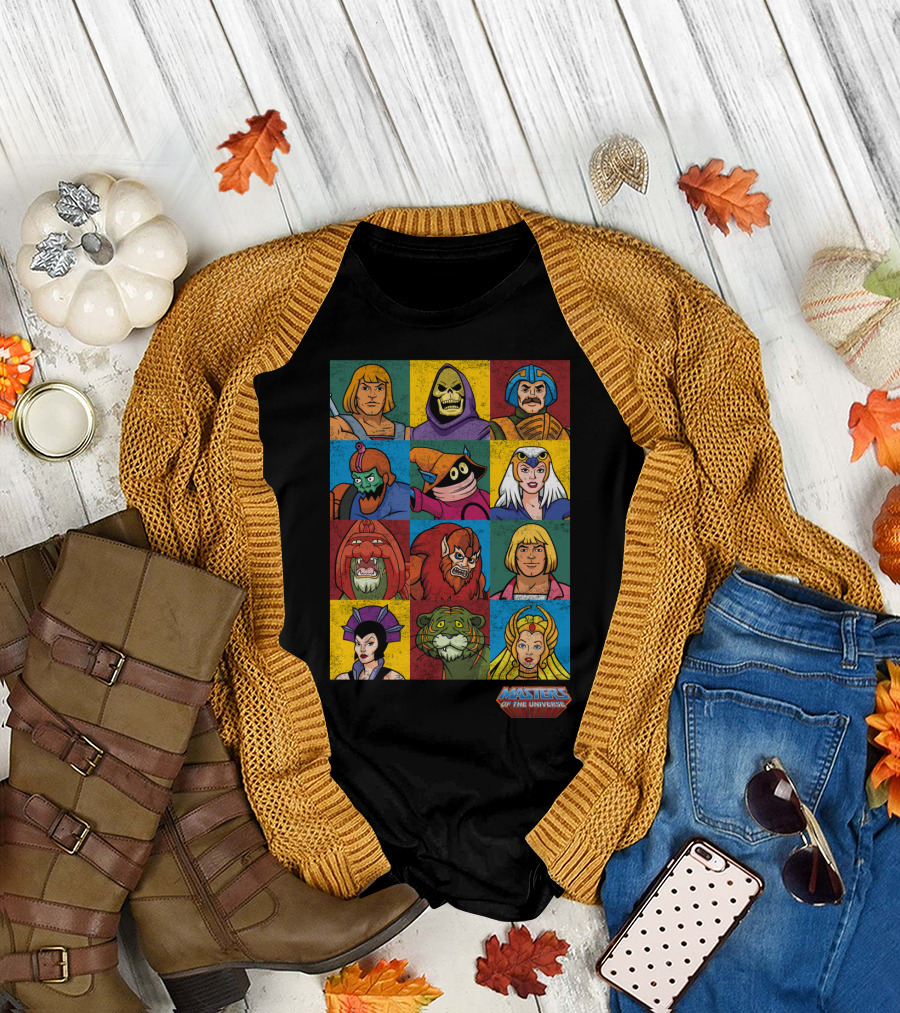 MASTERS OF THE UNIVERSE He-Man Skeletor Teela Orko Man-at-Arms Battle Cat Beast Man Evil-Lyn Vintage Characters T-Shirt