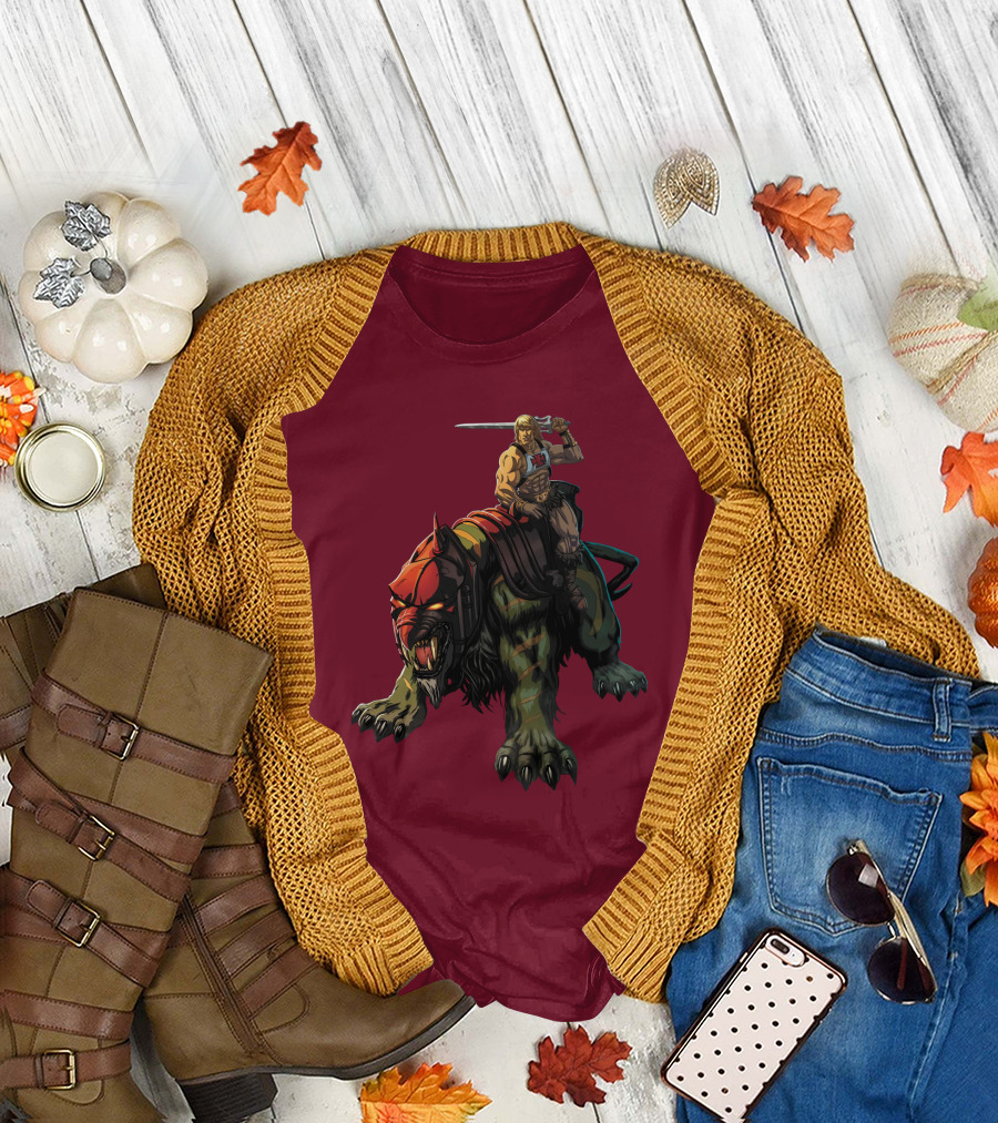 He-Man Riding Battle Cat with Sword Raised T-Shirt