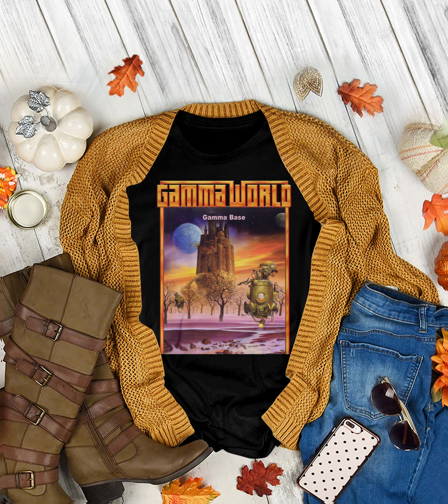 Gamma World Gamma Base Futuristic Castle with Robot on Alien Landscape T-Shirt