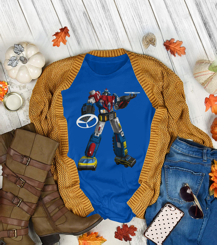 Voltron Vehicle Force Robot Giant Mecha with Cars and Helicopter Wheels T-Shirt