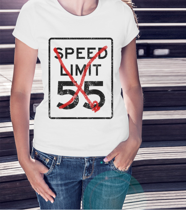 Cannonball Run Speed Limit 55 Sign With Red Cross Marks T-Shirt
