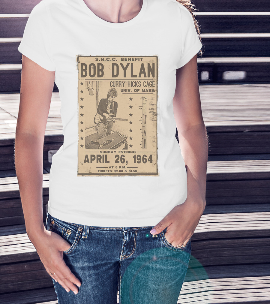 S.N.C.C. Benefit Bob Dylan Curry Hicks Cage Univ. Of Mass. April 26, 1964 T-Shirt