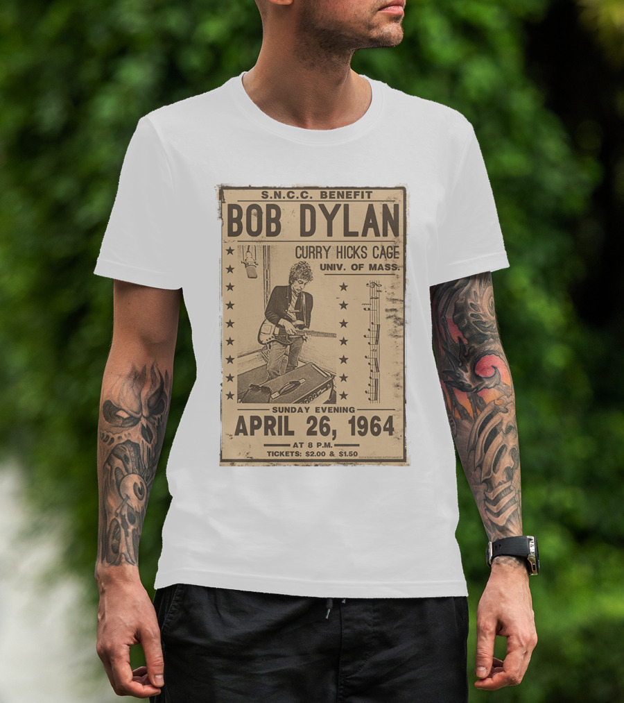 S.N.C.C. Benefit Bob Dylan Curry Hicks Cage Univ. Of Mass. April 26, 1964 T-Shirt