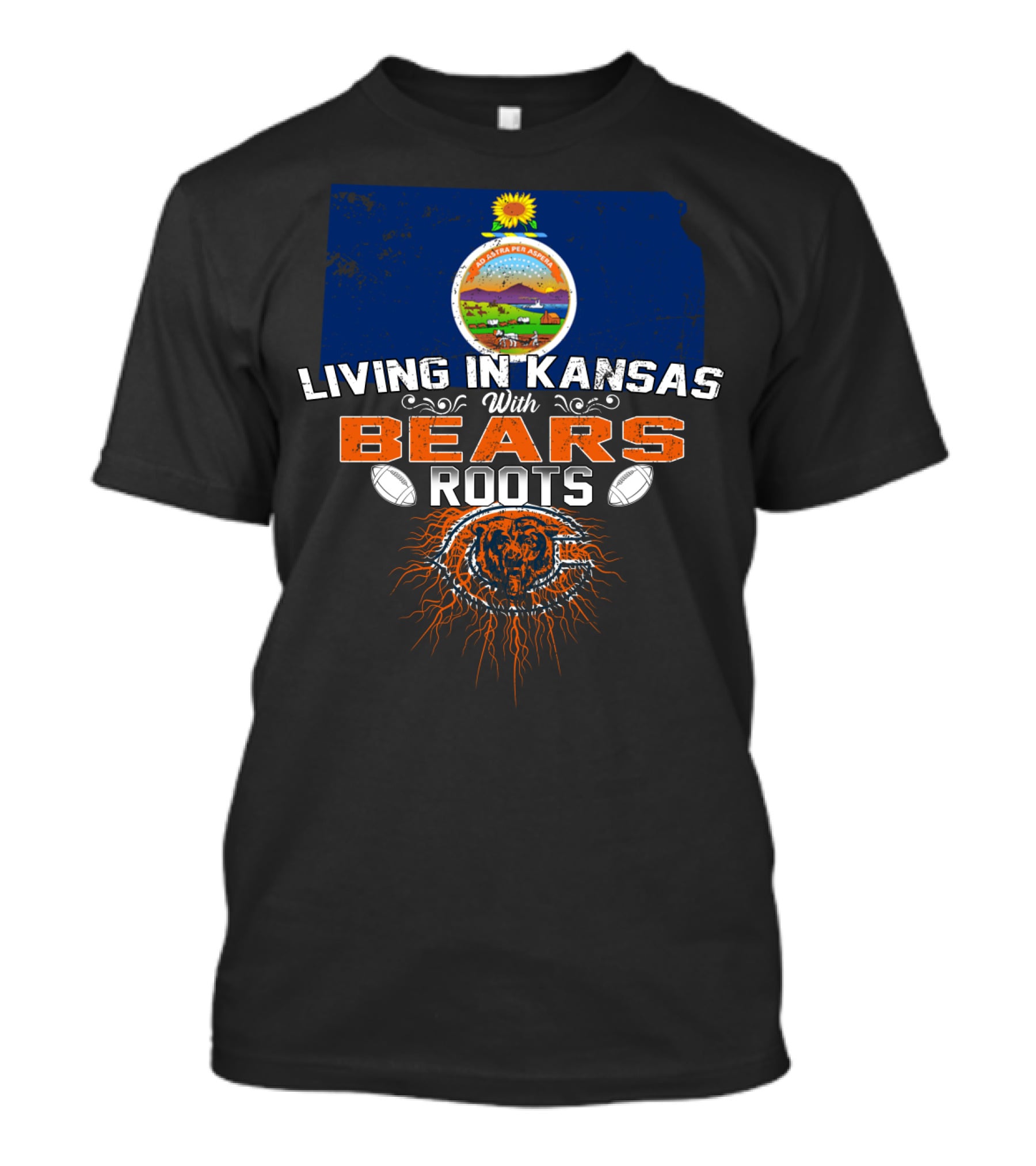 Living In Kansas With Bears Roots Football Bear T-Shirt