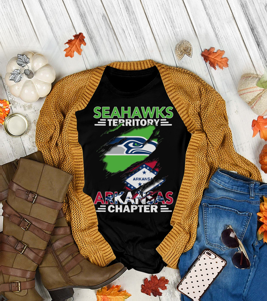 Seahawks Territory Arkansas Chapter Logo With State Flag T-Shirt