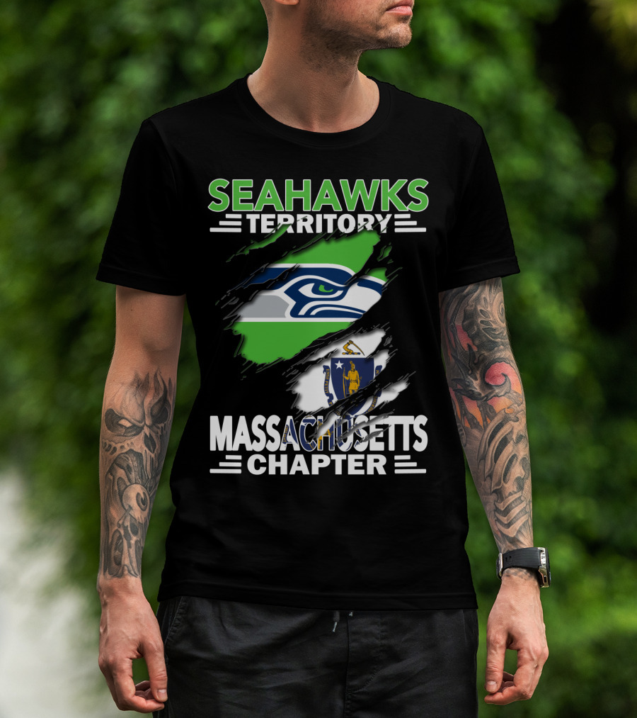 Seahawks Territory Massachusetts Chapter Seahawks Logo And Massachusetts Flag T-Shirt