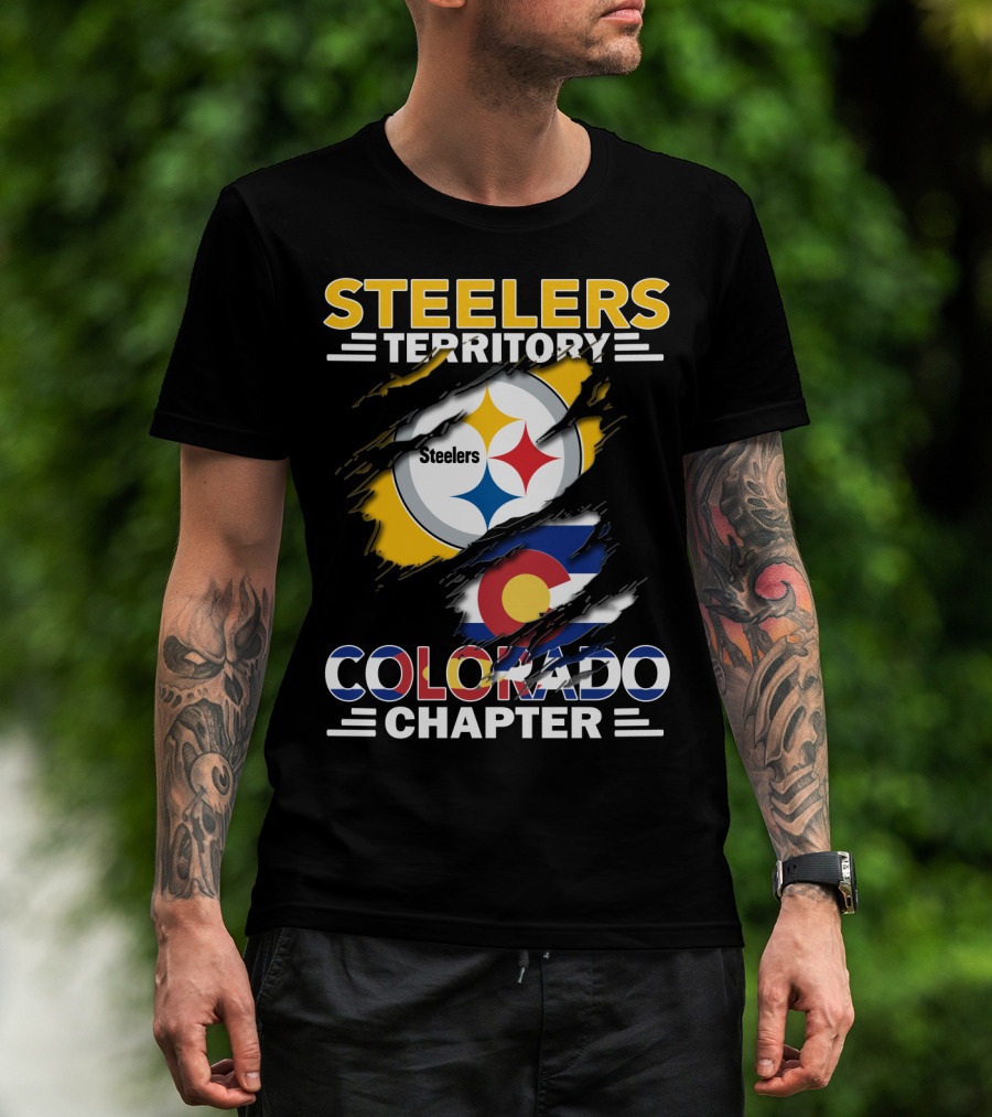 Steelers Territory Colorado Chapter Logo With Colorado Flag And Steelers T-Shirt