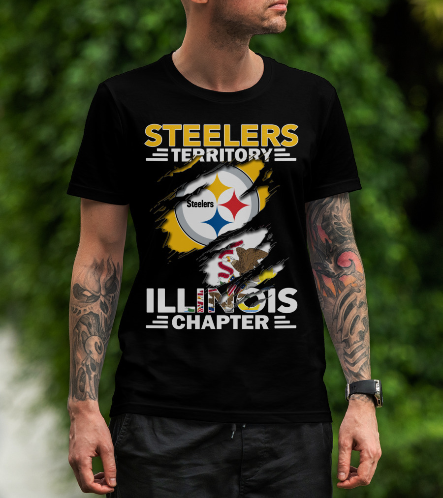 Steelers Territory Illinois Chapter Logo With Illinois State Flag And Pittsburgh Steelers T-Shirt