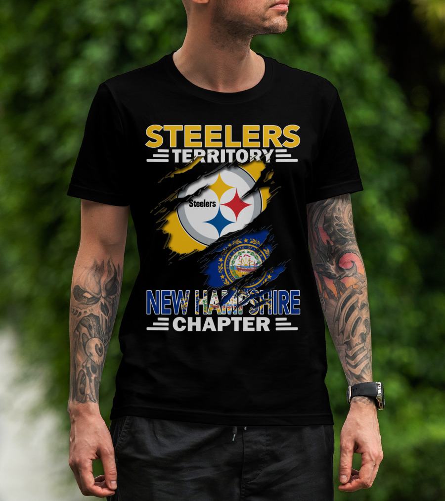 Steelers Territory New Hampshire Chapter Ripped Design Logo New Hampshire Flag T-Shirt