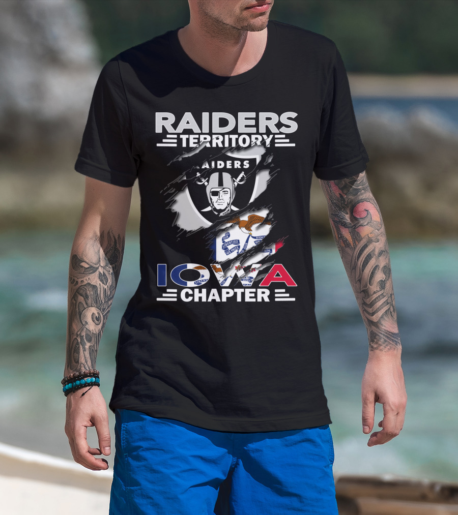 Raiders Territory Iowa Chapter Nfl Team Logo With State Flag Elements T-Shirt